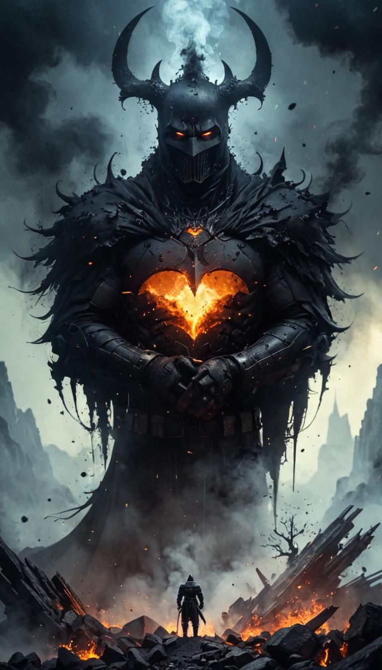 Dark Knight Amidst Lava and Steam