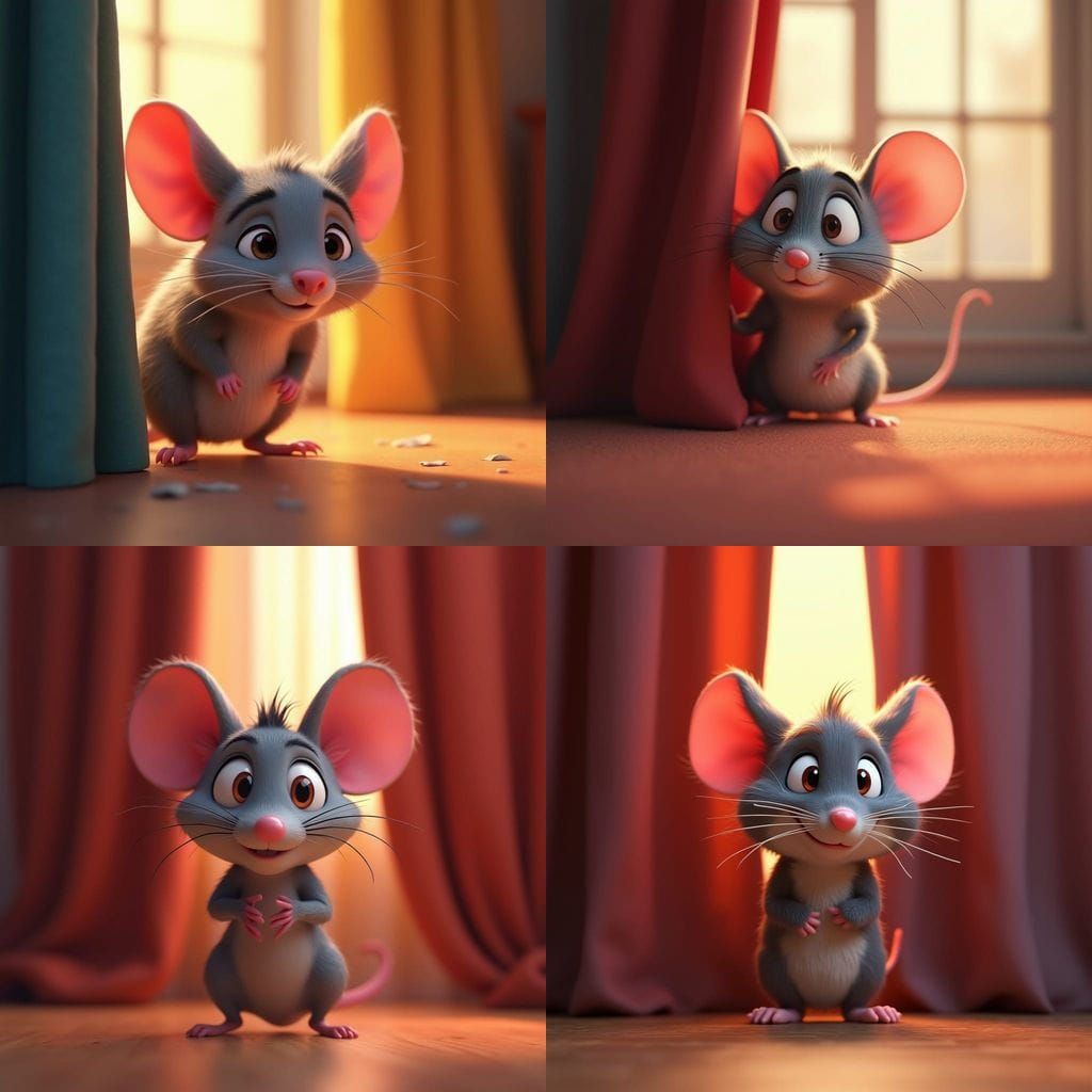 Shy Mouse Hiding: 3D Cartoon Image in Pixar Style