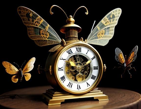 Steampunk Flies Buzzing Around Molten Clock