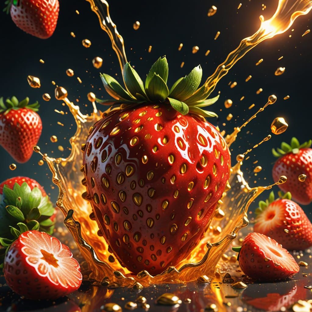 Strawberry Grenade Explodes: Hyper-Realistic Digital Art