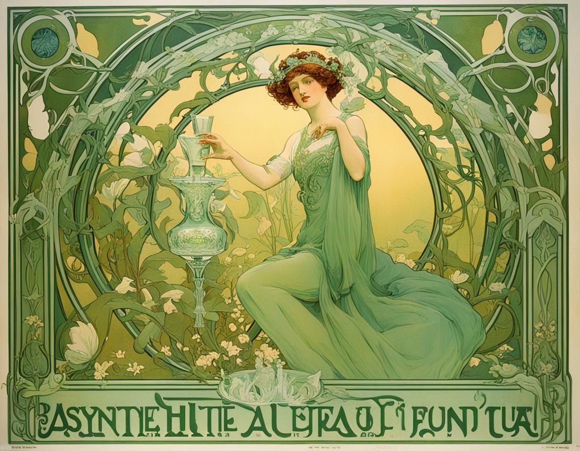 Art Nouveau Absinthe Advertisement with Green Fairy