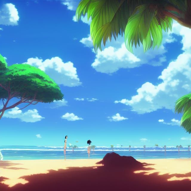 Tropical Beach in Studio Ghibli Anime Style