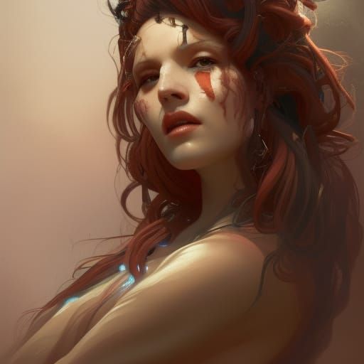 Snake Goddess Witch Portrait in Baroque Style