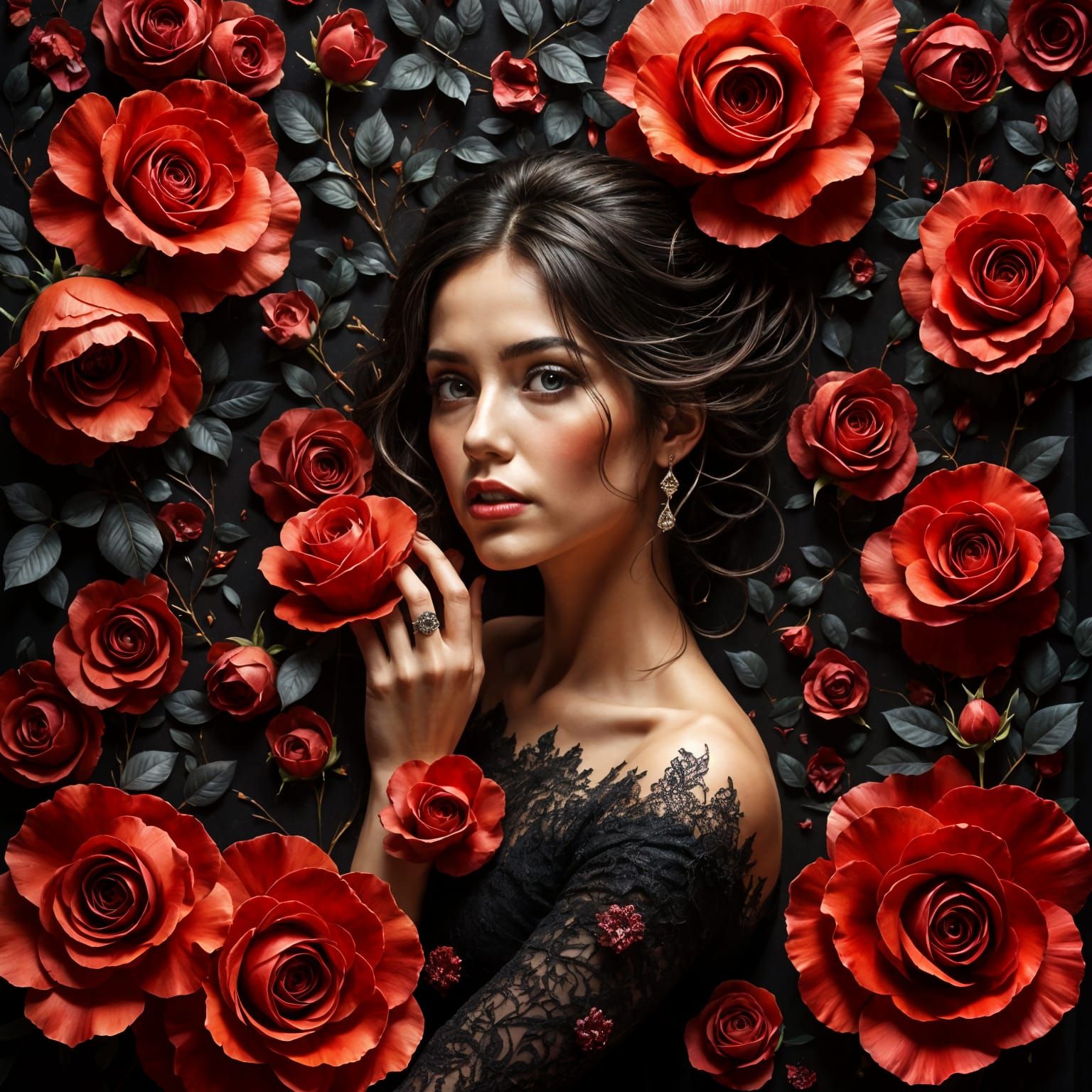 Flamenco Dancer Embodies Red Rose in Hyperrealistic Art