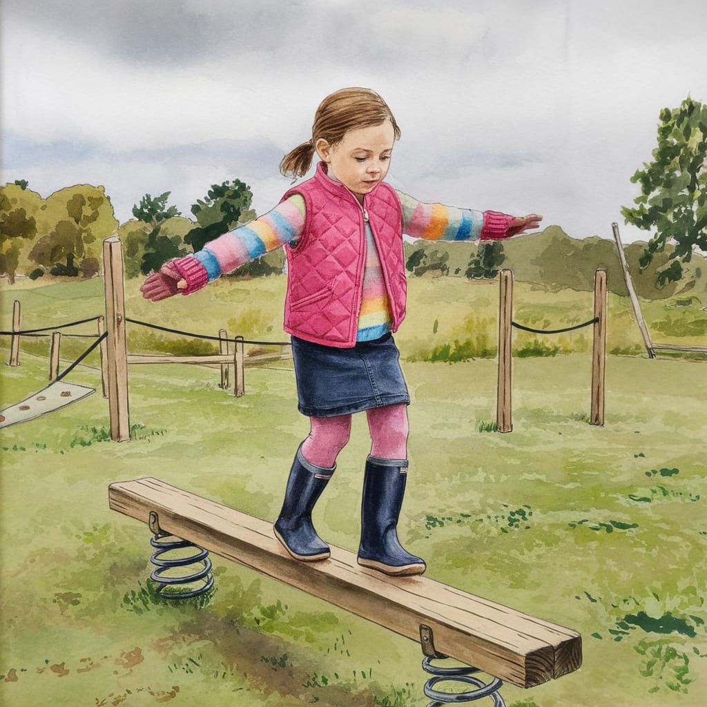 Girl in Whimsical Playground Scene