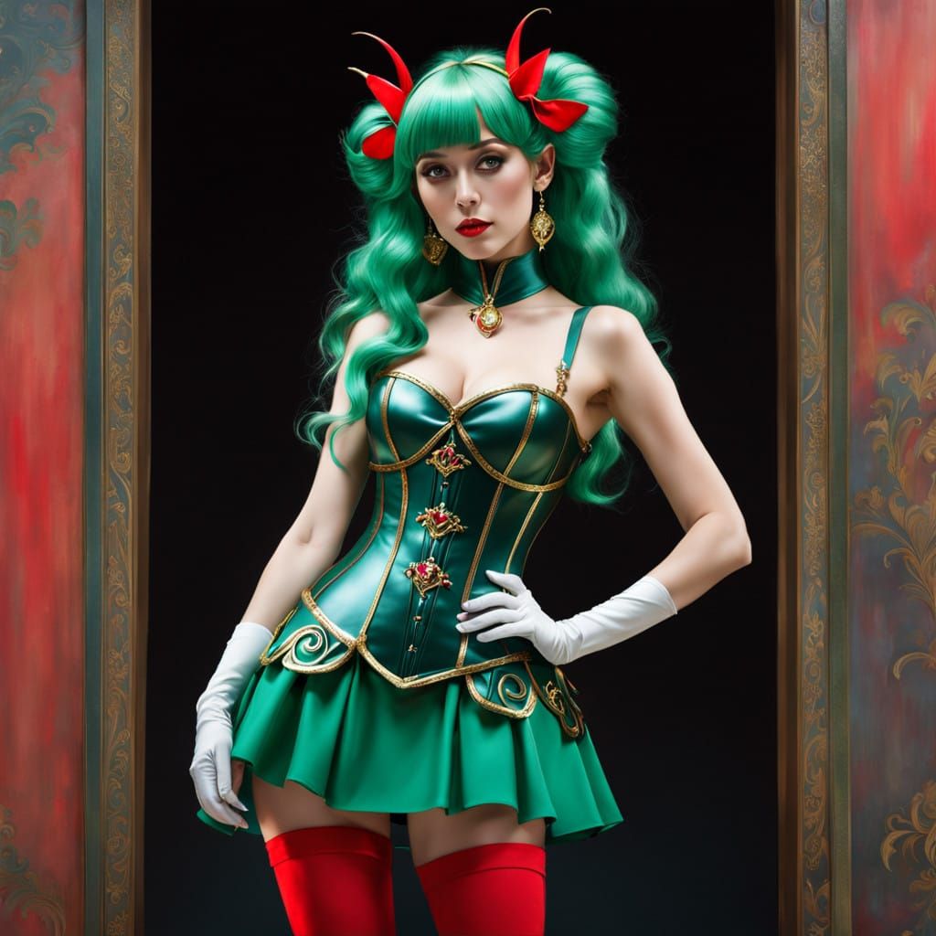 Confident Elf Maiden in Art Nouveau-Inspired Style