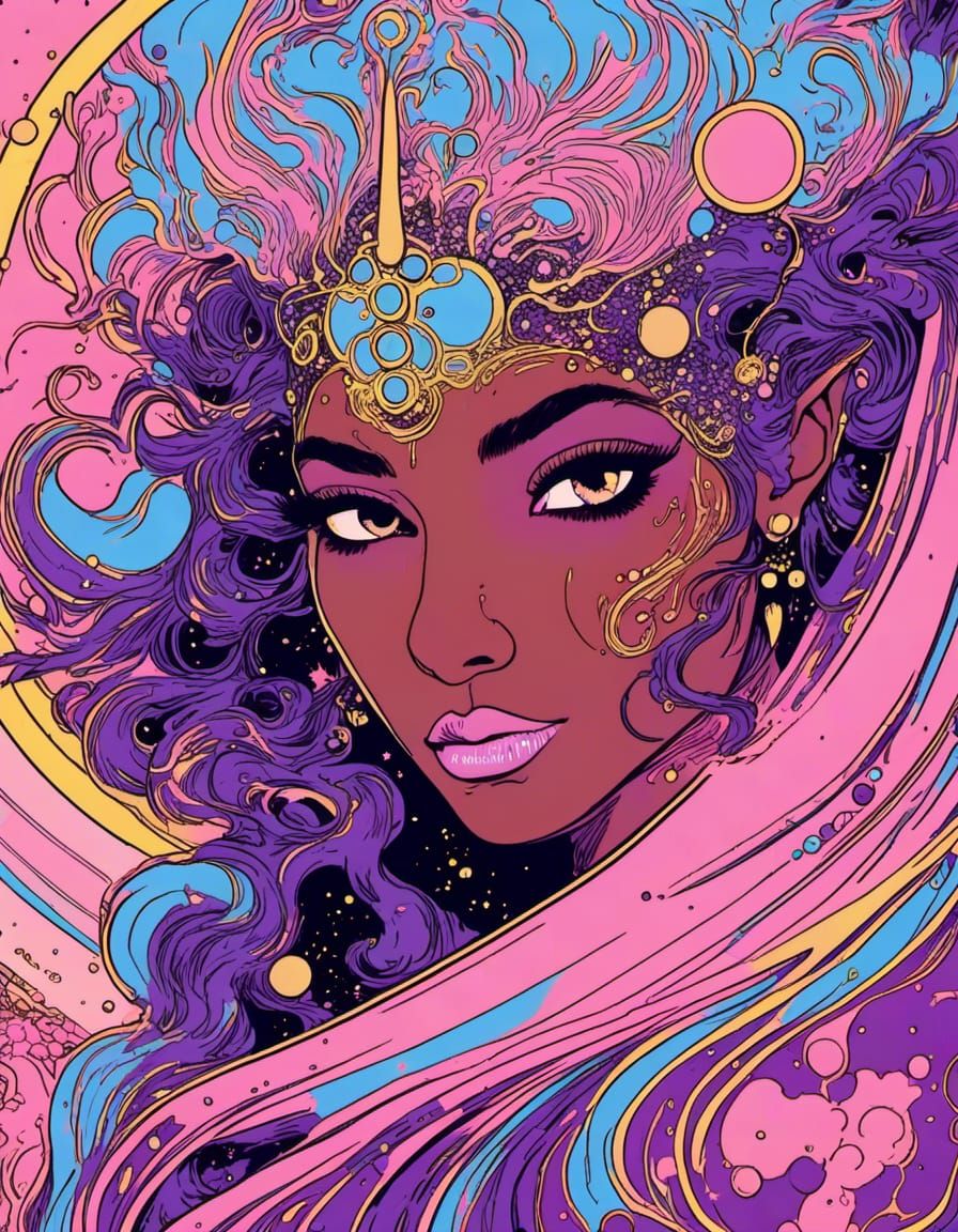 Marbled Pop Art Portrait with Galactic Accents