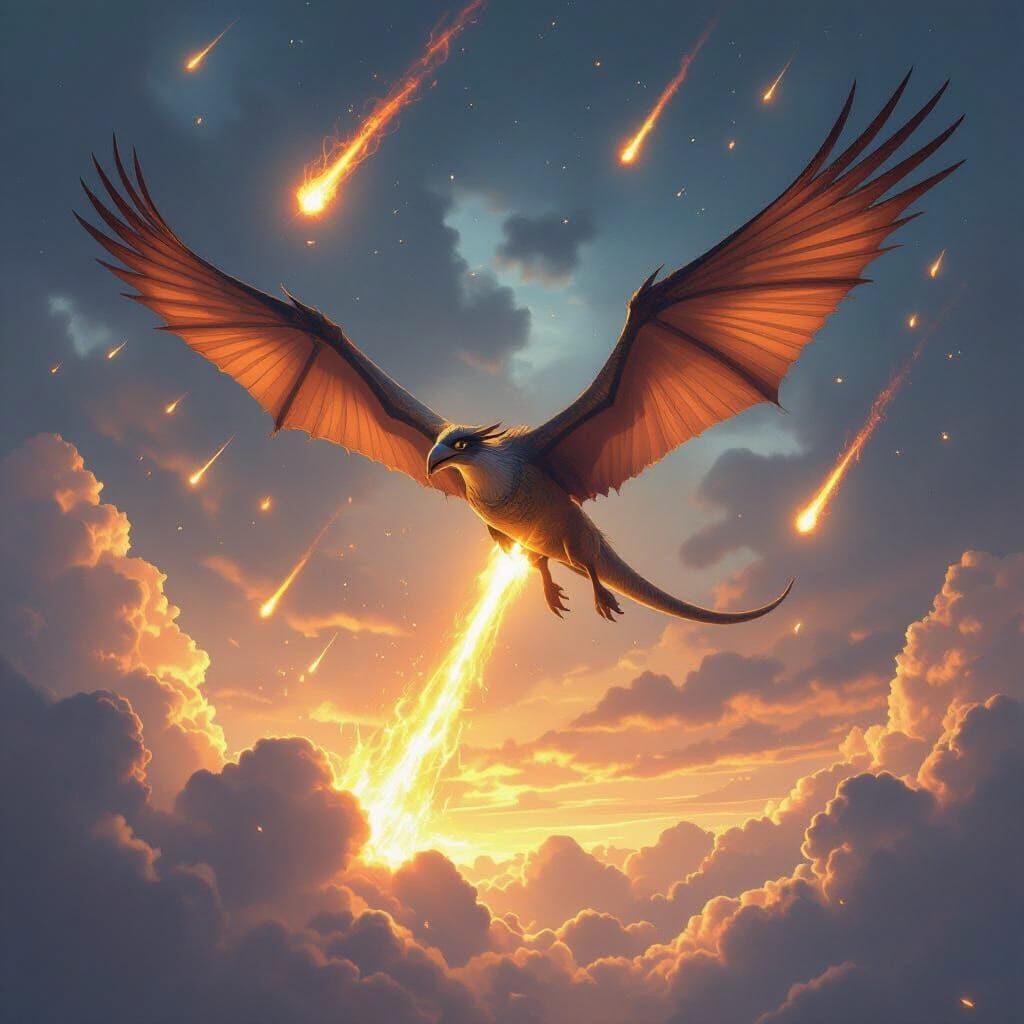 Pterodactyl Flight Through Meteor Storm