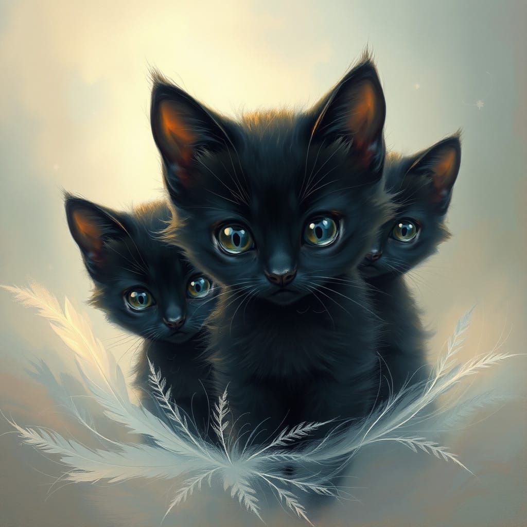 Dreamy Black Kittens in Whimsical Impressionist Realm
