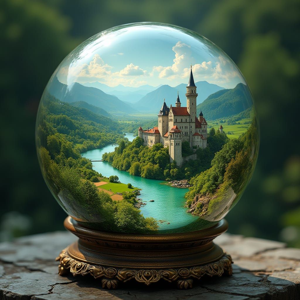 Landscape in a Glass Crystal Ball, Rich Iridescent Colors