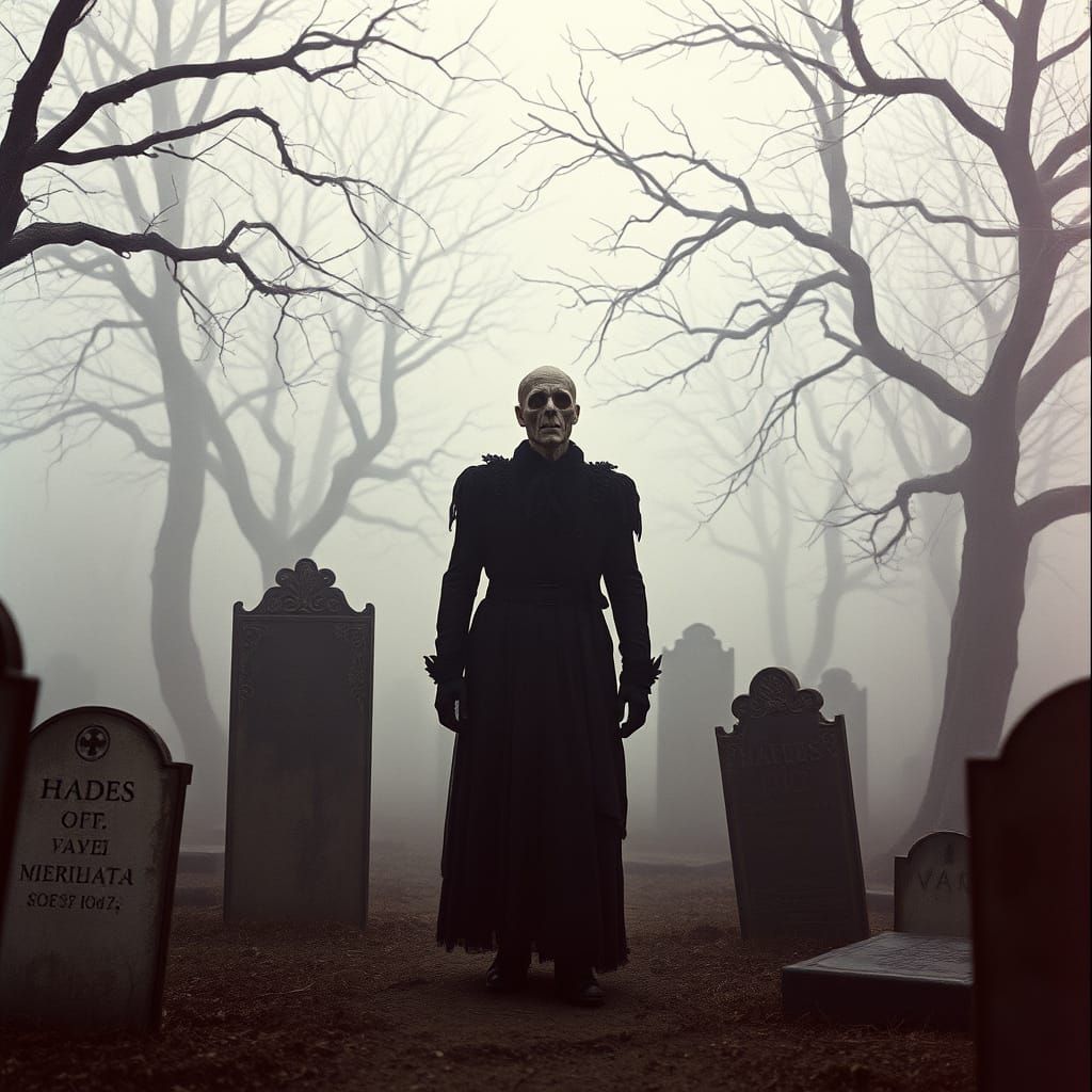 Gothic Horror Hades in a Fog-Filled Graveyard