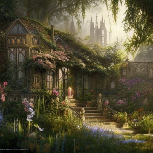 High Gothic Cottagecore Fairy Garden in Sunlight