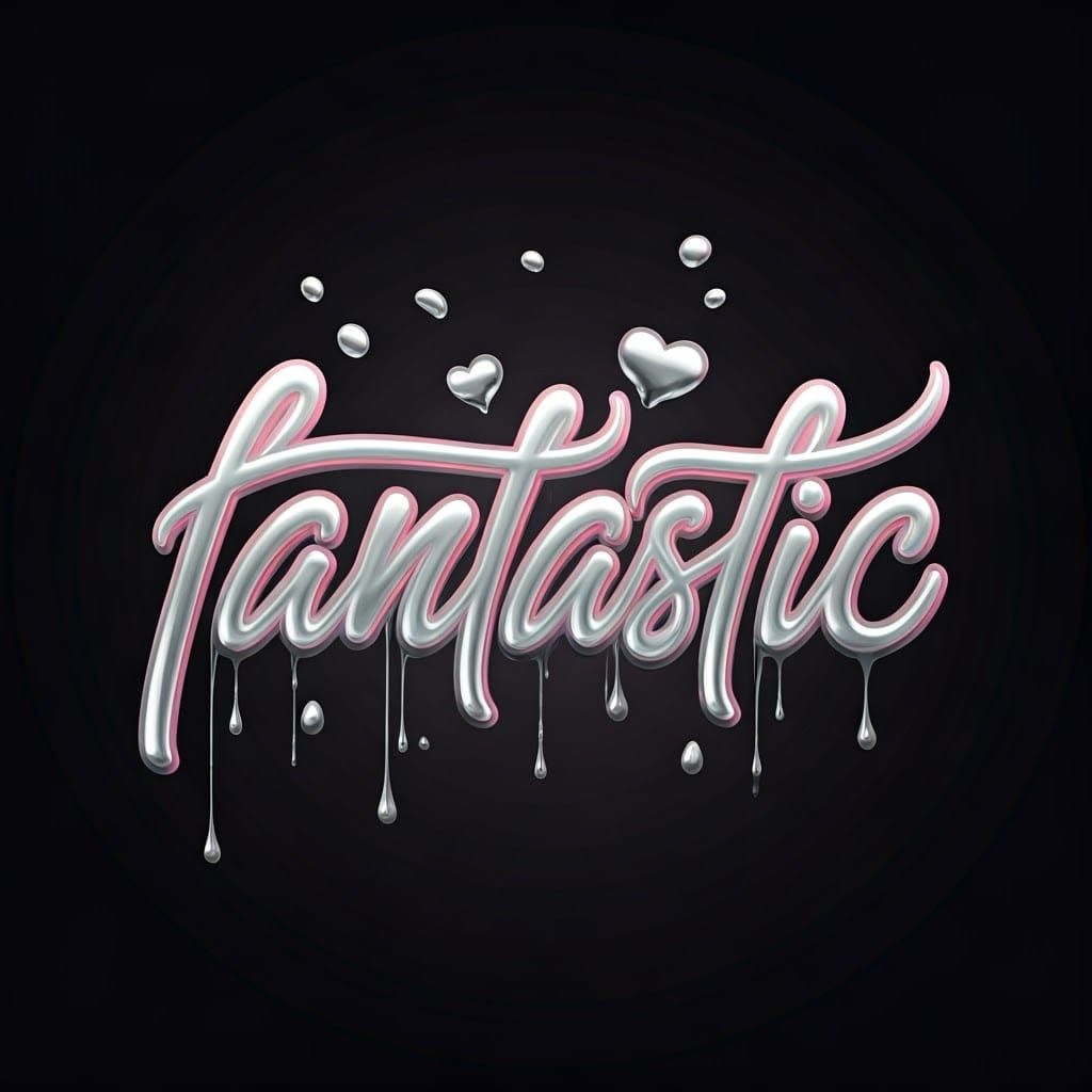 Ethereal Silver Liquid Metal with Pastel Pink Hearts in Curl...