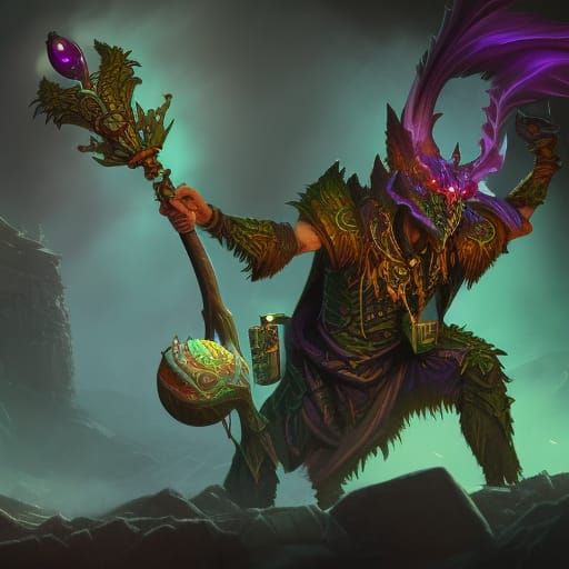 Goblin Warlock with Magic Staff in Detailed Painting
