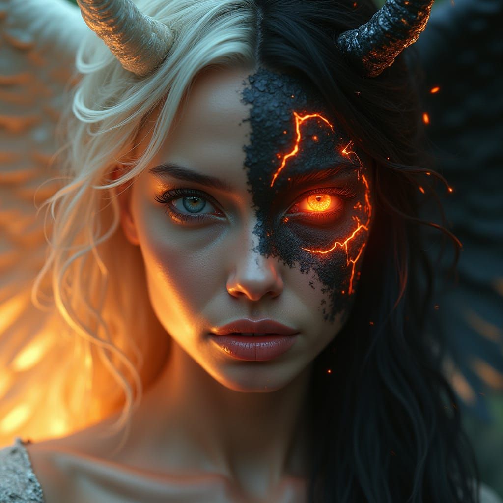 Half Angel, Half Demon Woman Portrait