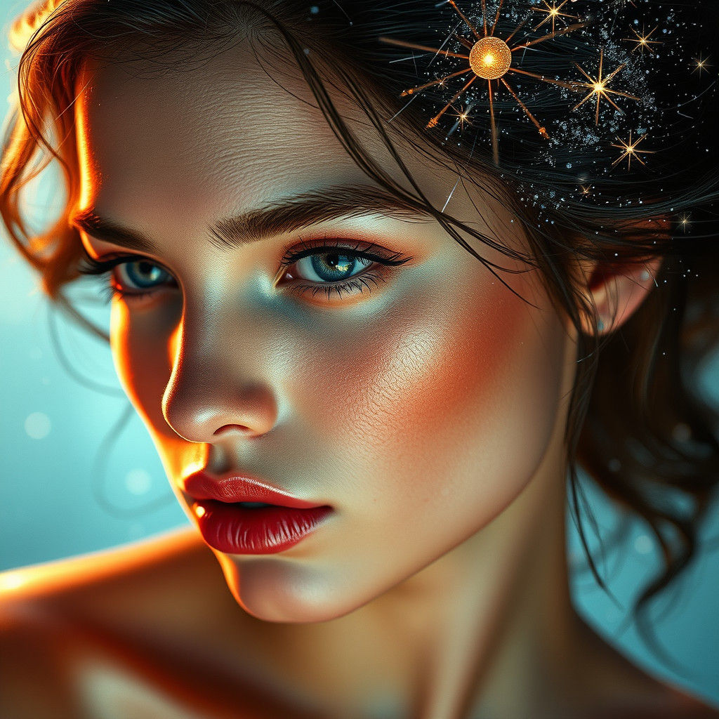 Glittering Woman Portrait in Art Nouveau Style