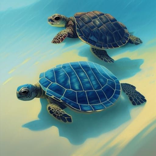Baby Turtles Swimming in a Bright Blue Sea