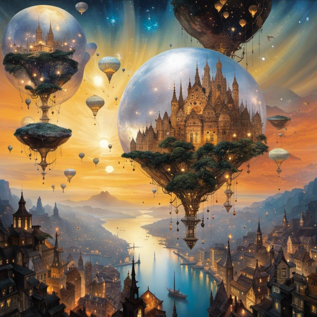 Magical Ethereal Cityscape with Glass Buildings