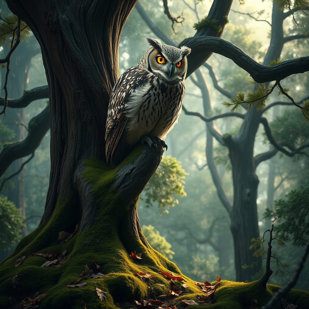 Enchanted Forest: Wise Owl in Hyperrealistic Style