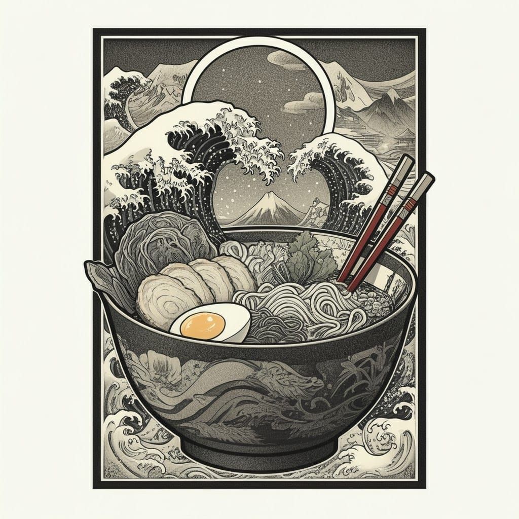 Ramen Bowl Tattoo Design in Japanese Style