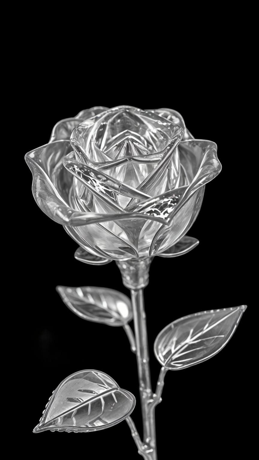 Monochrome Crystal Rose with Silver Stem