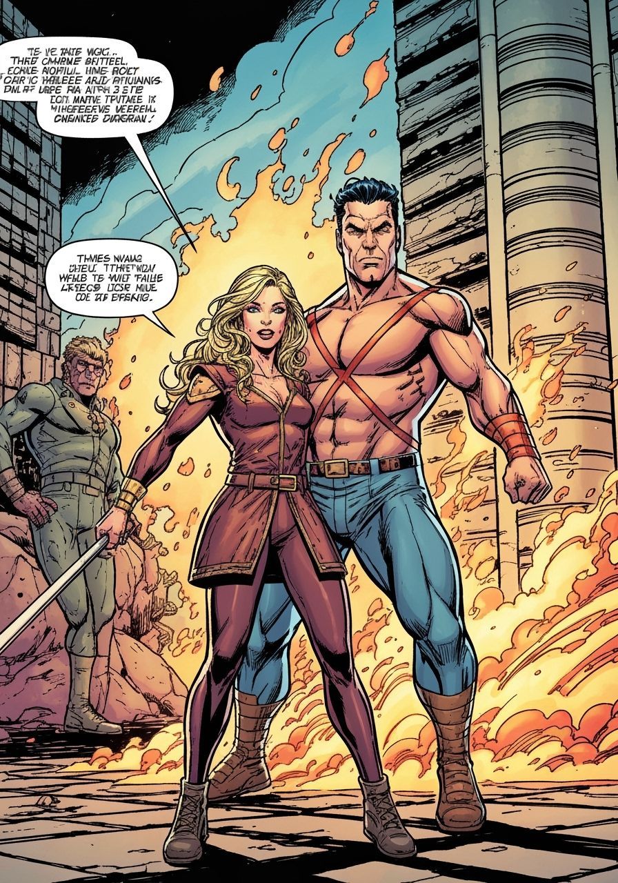 Dynamic Comic Book Scene in Graphic Novel Style