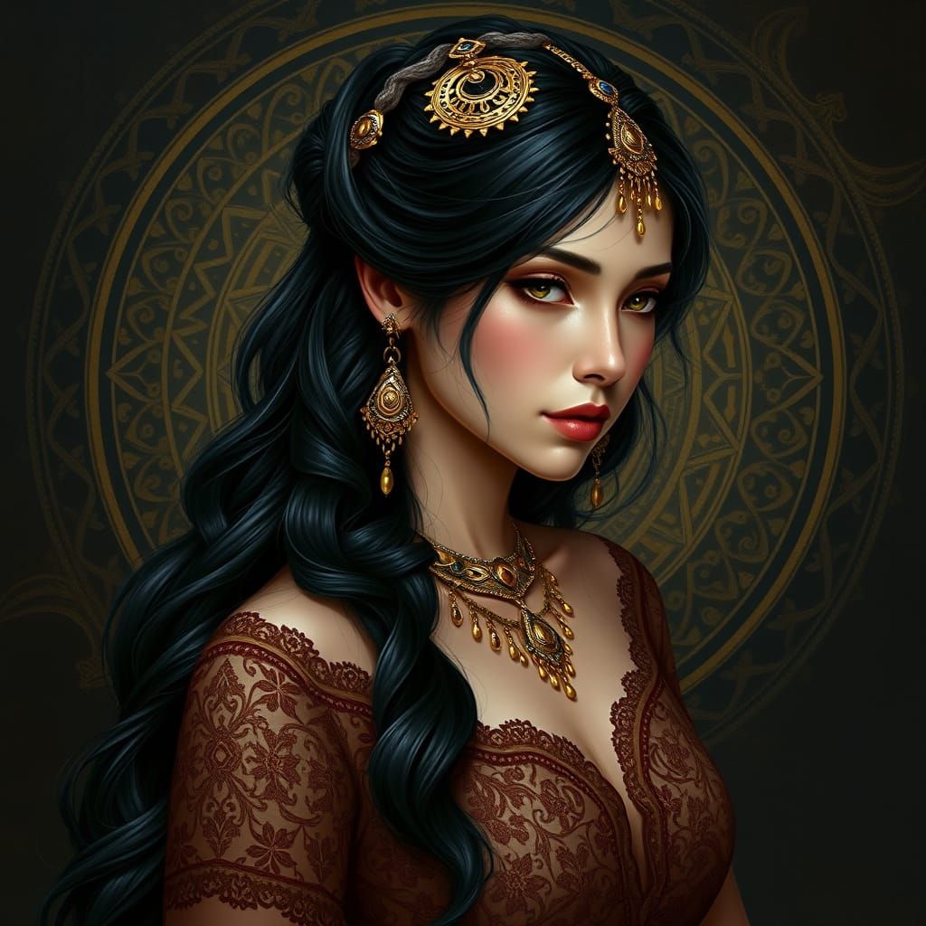 Regal Bohemian Goddess with Golden Adornments