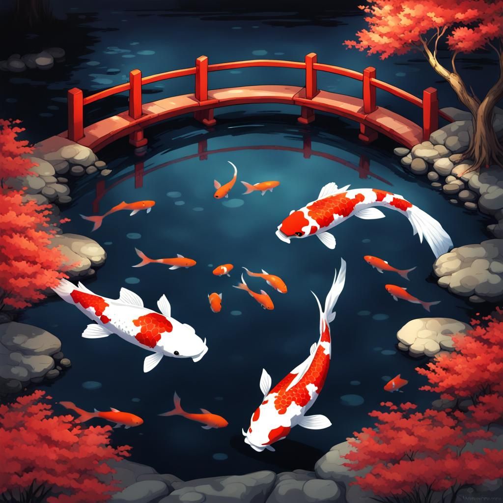 Koi Fish Yin Yang Pond Anime Style