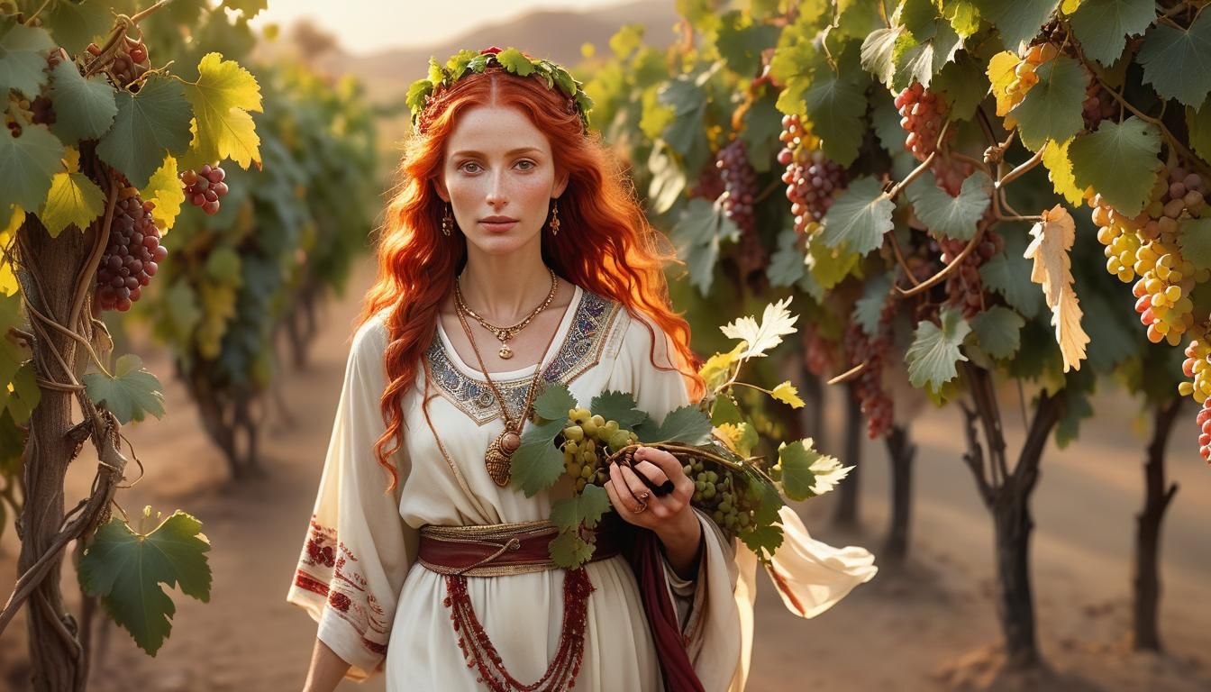 Hebrew Woman in Vineyard: 3D Portrait in Golden Light
