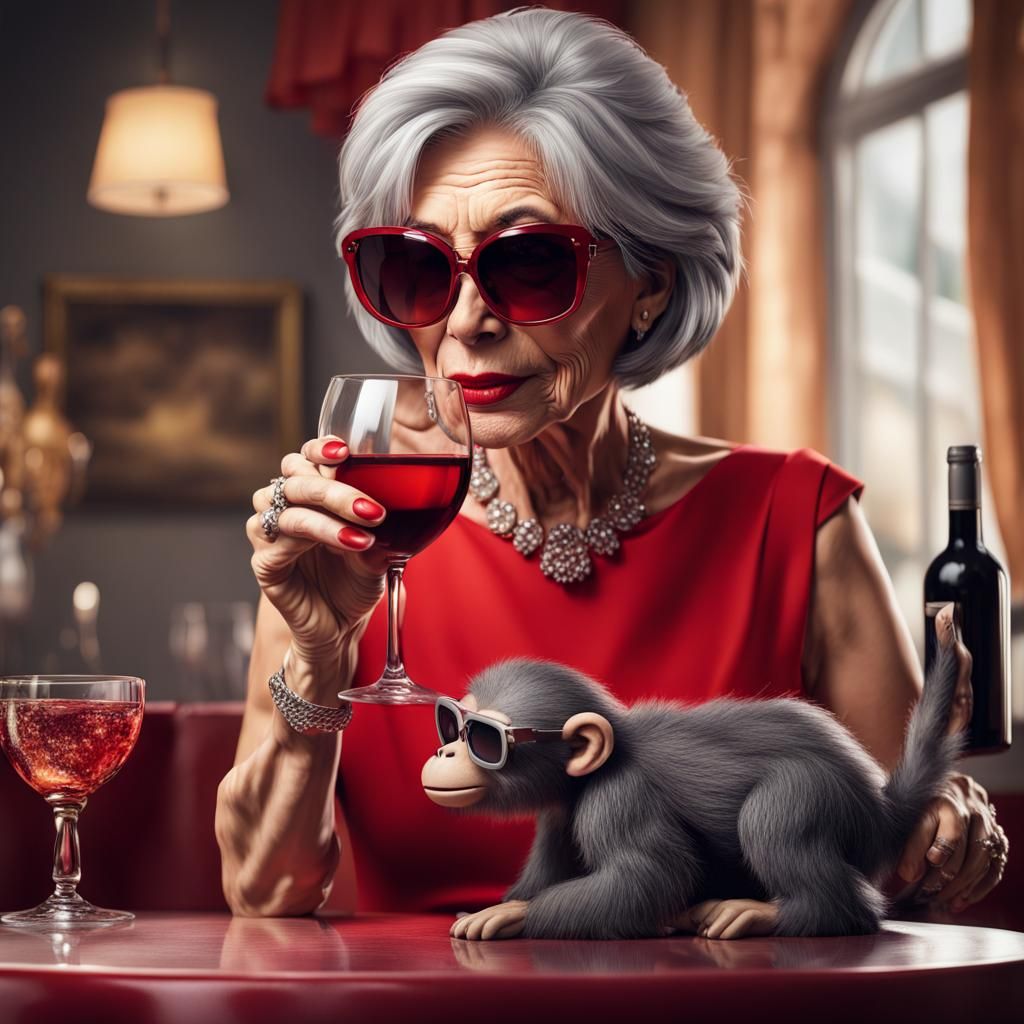 Elegant Woman with Wine in Hyperrealistic Splash Art