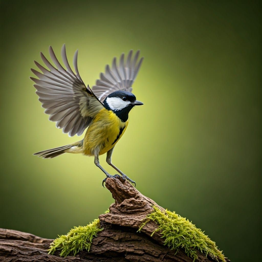 A Small Bird Perches on a Tree Branch in a Photorealistic Sc...