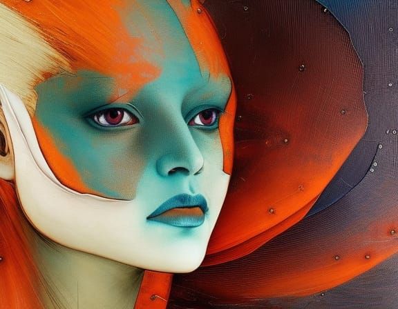 Albino Girl Portrait with Geometric Paper-Mache Details