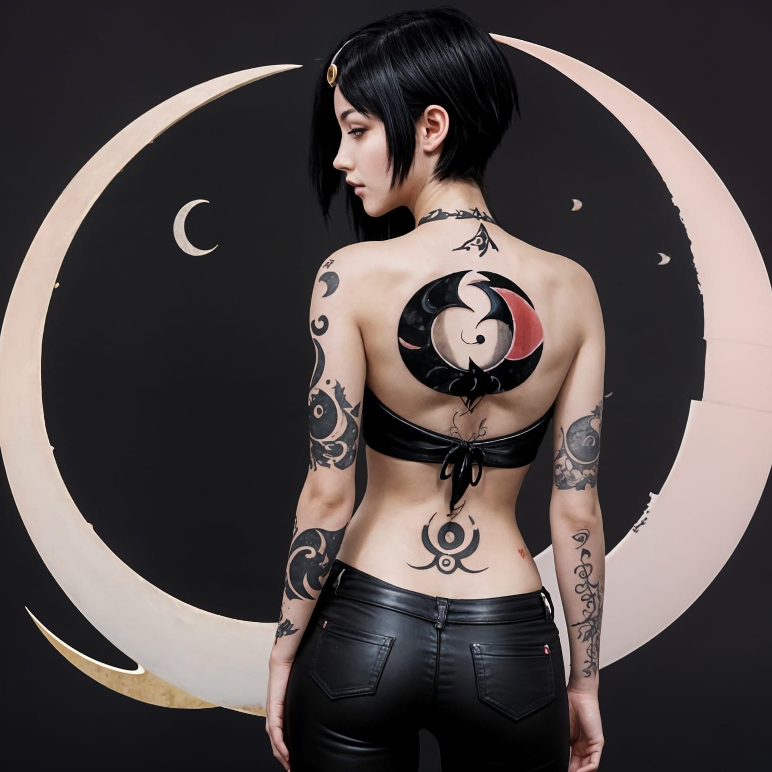 Anime Woman with Crescent Moon Tattoo
