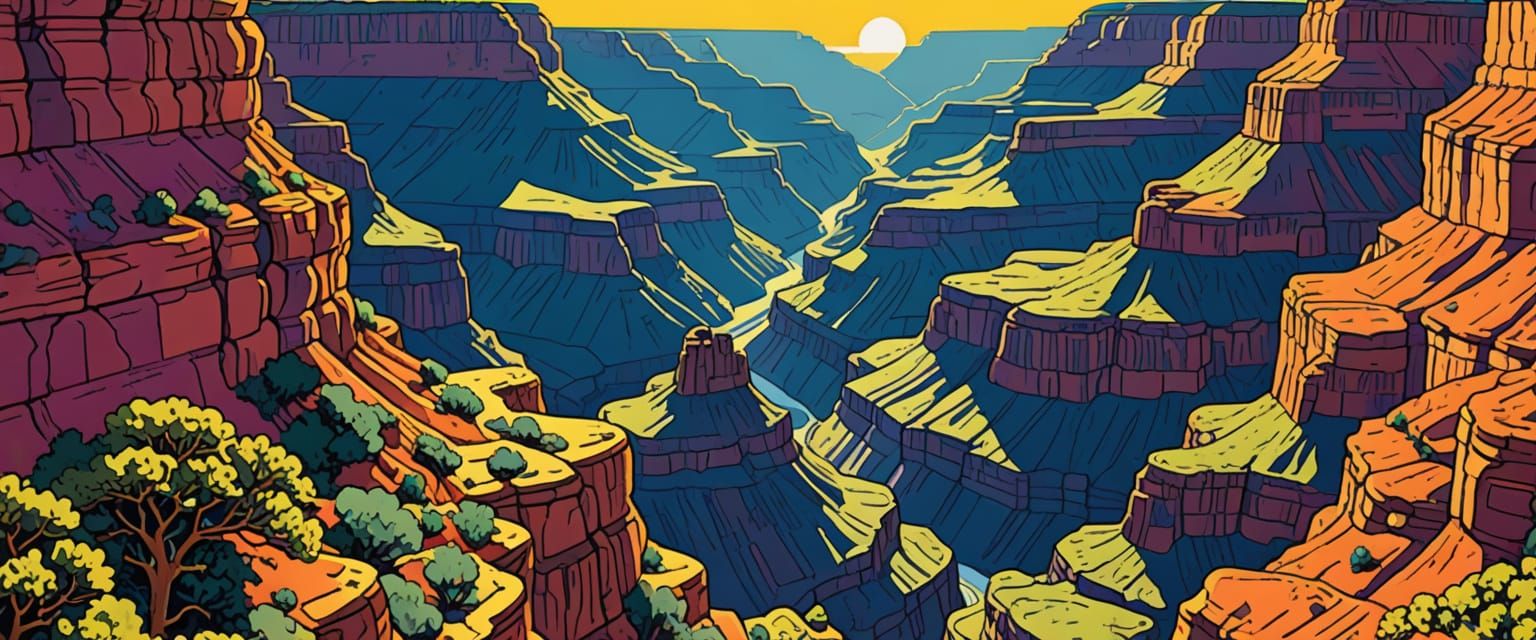 Retro 1950s Grand Canyon Travel Poster in Ligne Claire Style