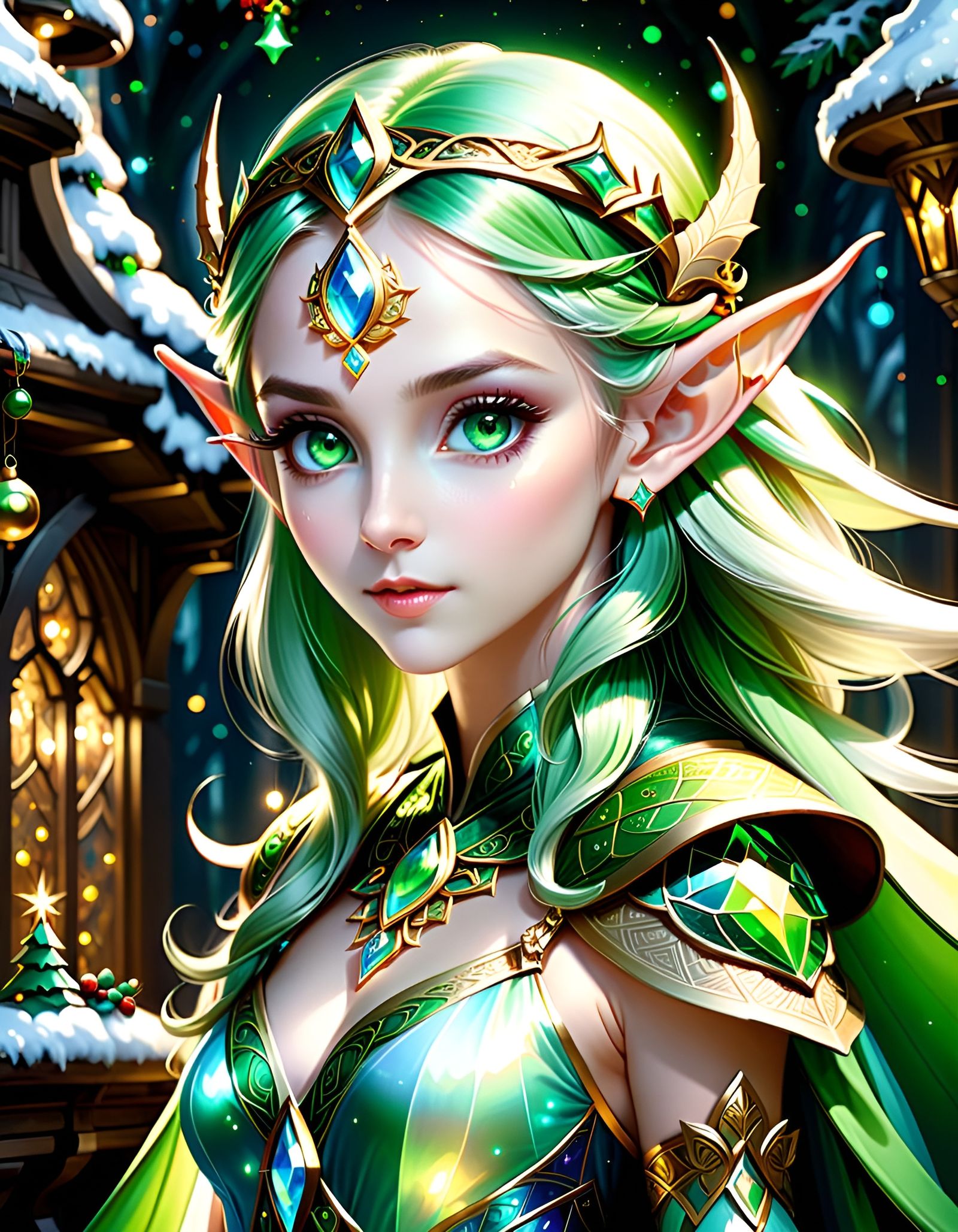 Opalescent Elf Princess in Holiday Regalia