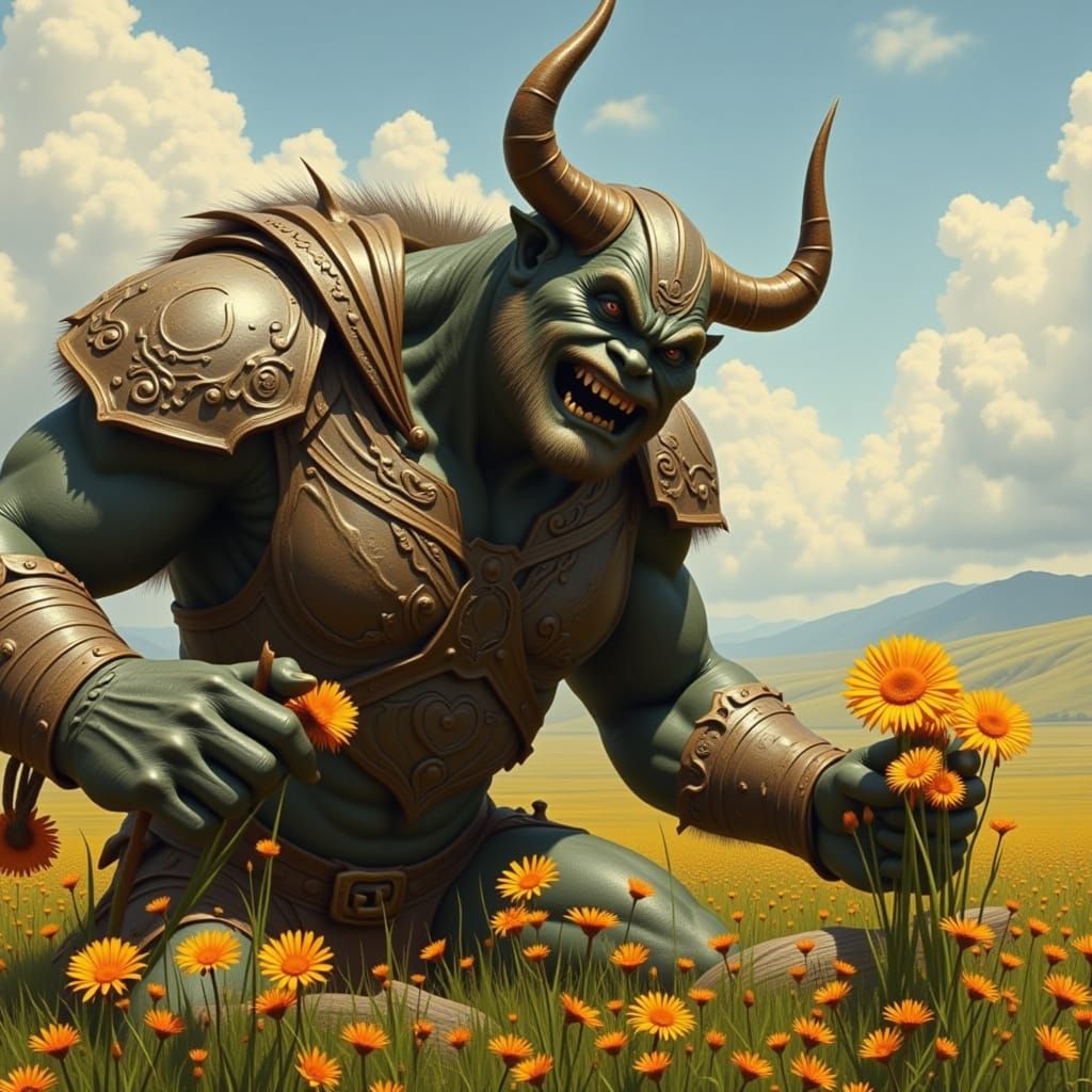 Gentle Giant Happily Picks Flowers