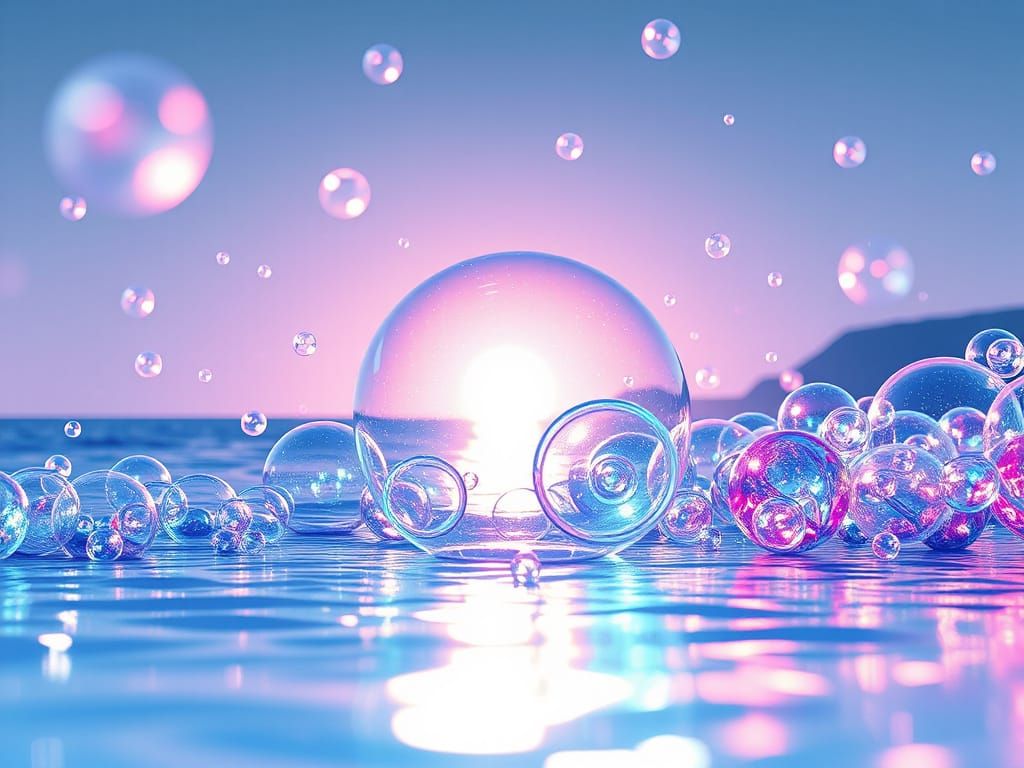 Iridescent Bubble Beachscape: Ultra Detailed CG Image