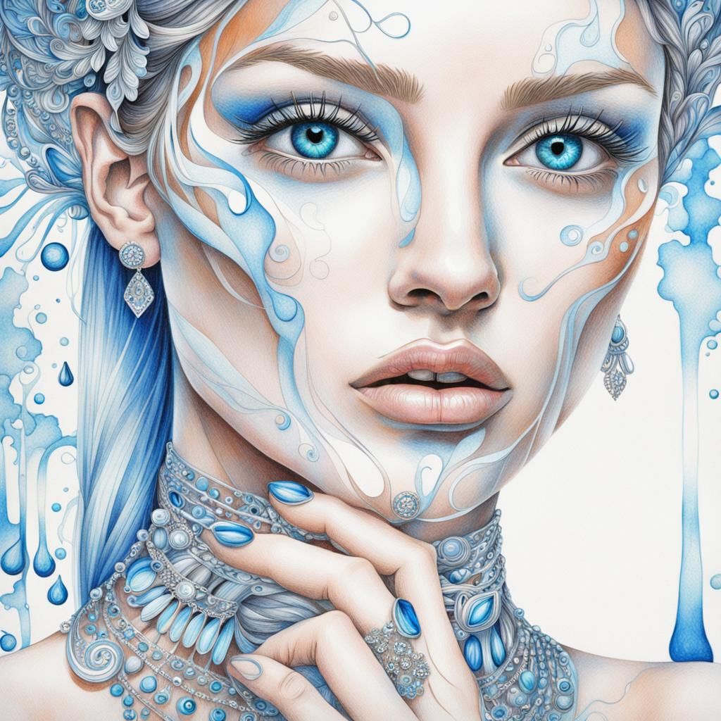 Ethereal Nordic Princess Portrait in Psychedelic Splash Art