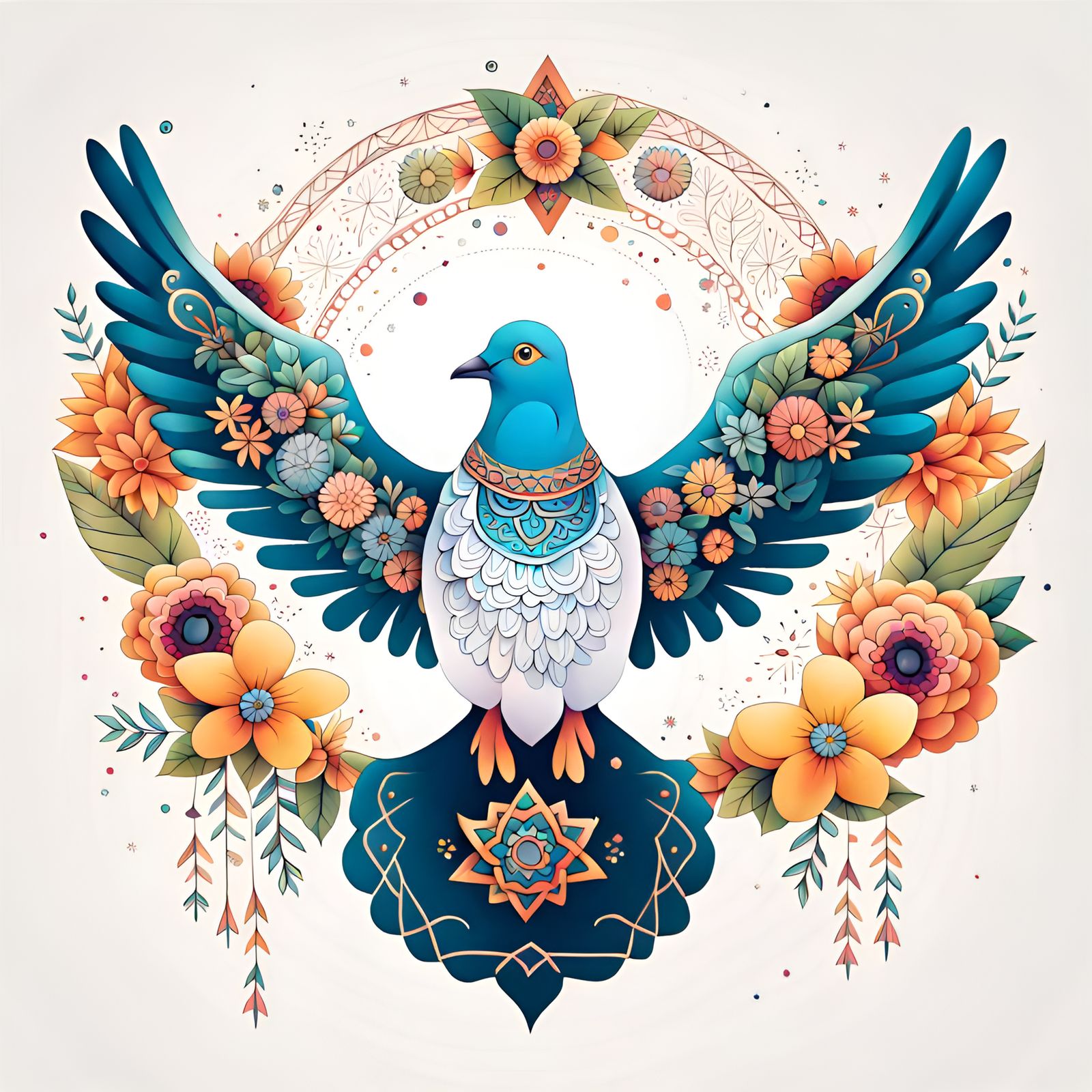 Boho Dove with Floral Garland Vector Art
