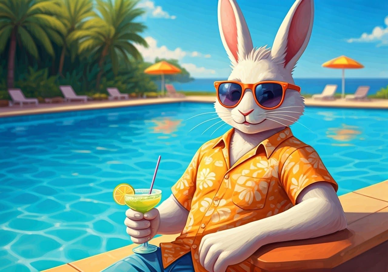 Rabbit Sips Margarita in Playful, Vibrant Style