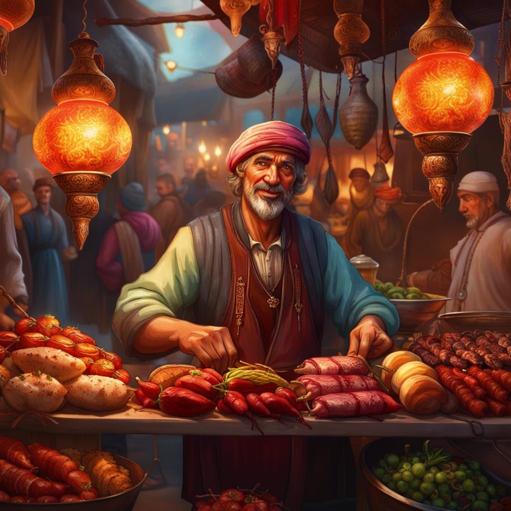 A kebab seller in medieval Turkey