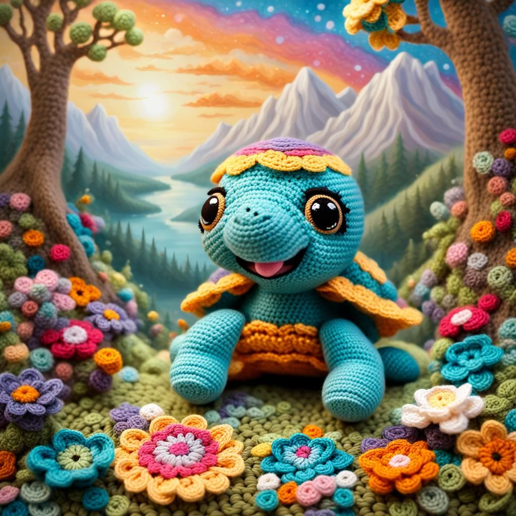 Crocheted Turtle Doll in Fairy Forest