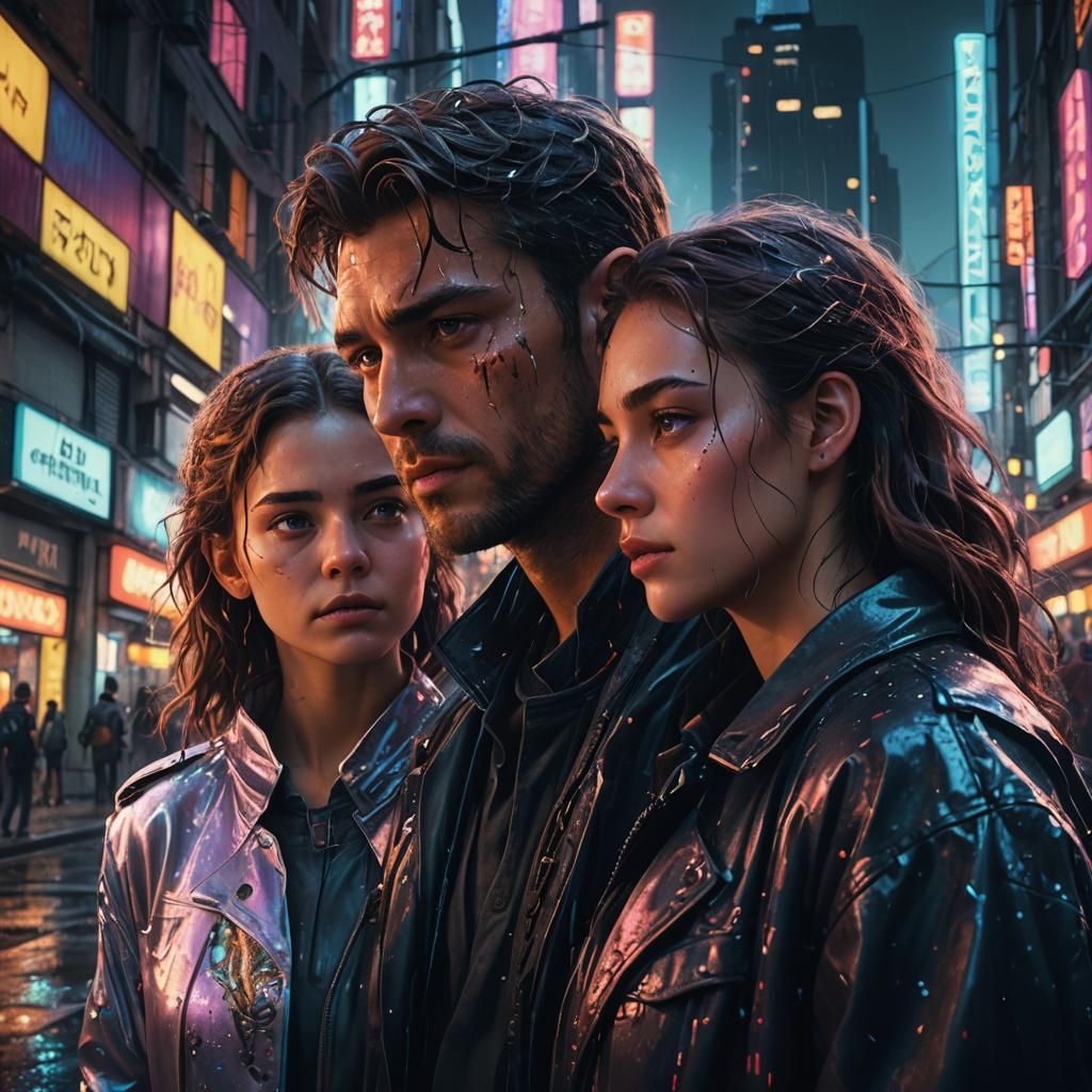 Intense Eye Contact on Neon Lit City Corner