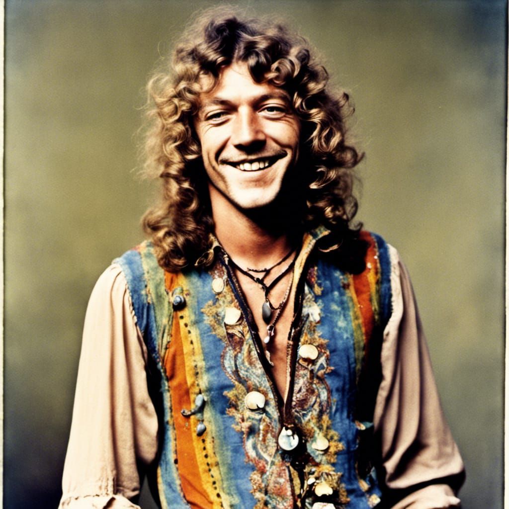 Robert Plant Smiling in Hippie Dress