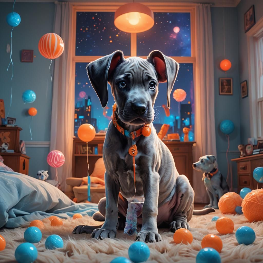 Cute Great Dane Puppy Monster with Lollipop