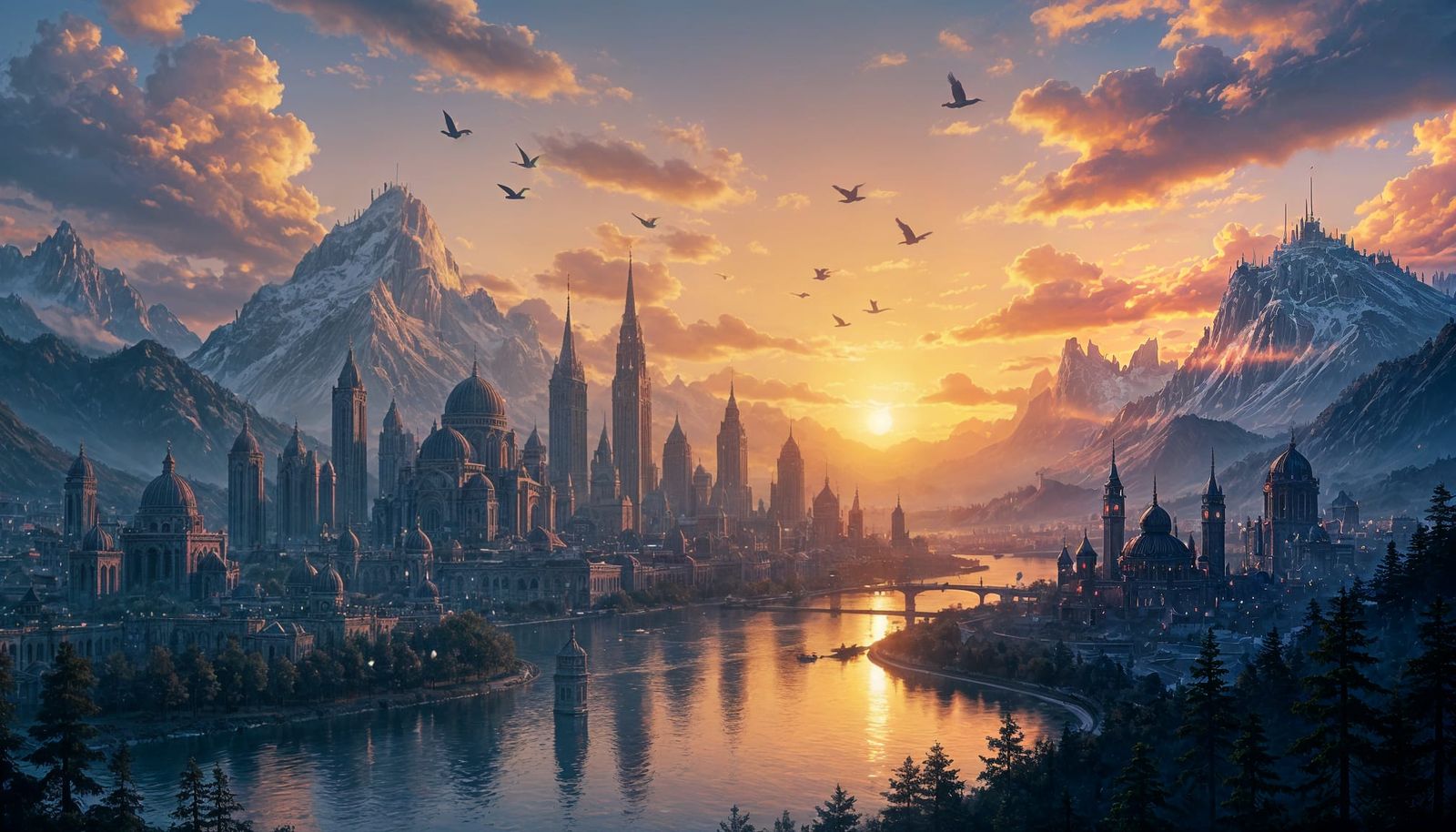 Anime Cityscape Sunset in Detailed 3D Art