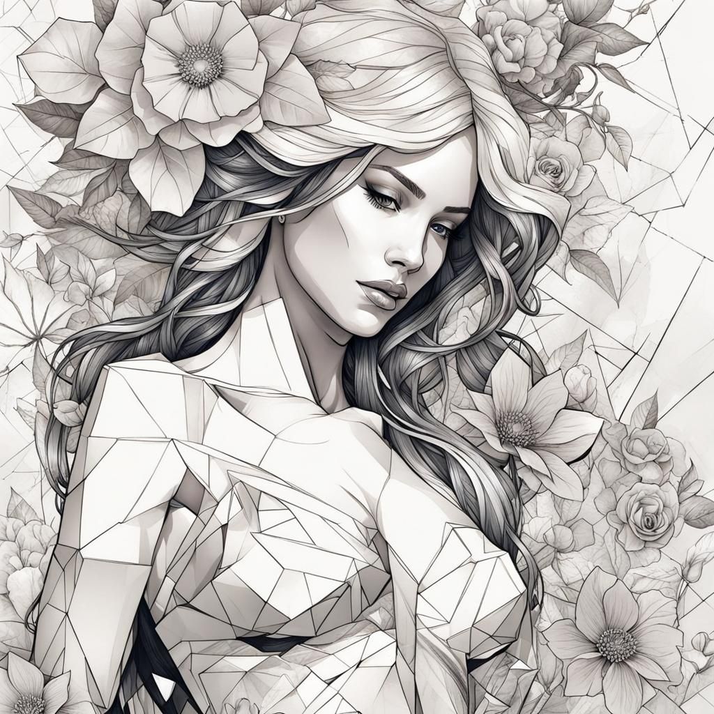 Nude Woman and Flowers: Technical Concept Art