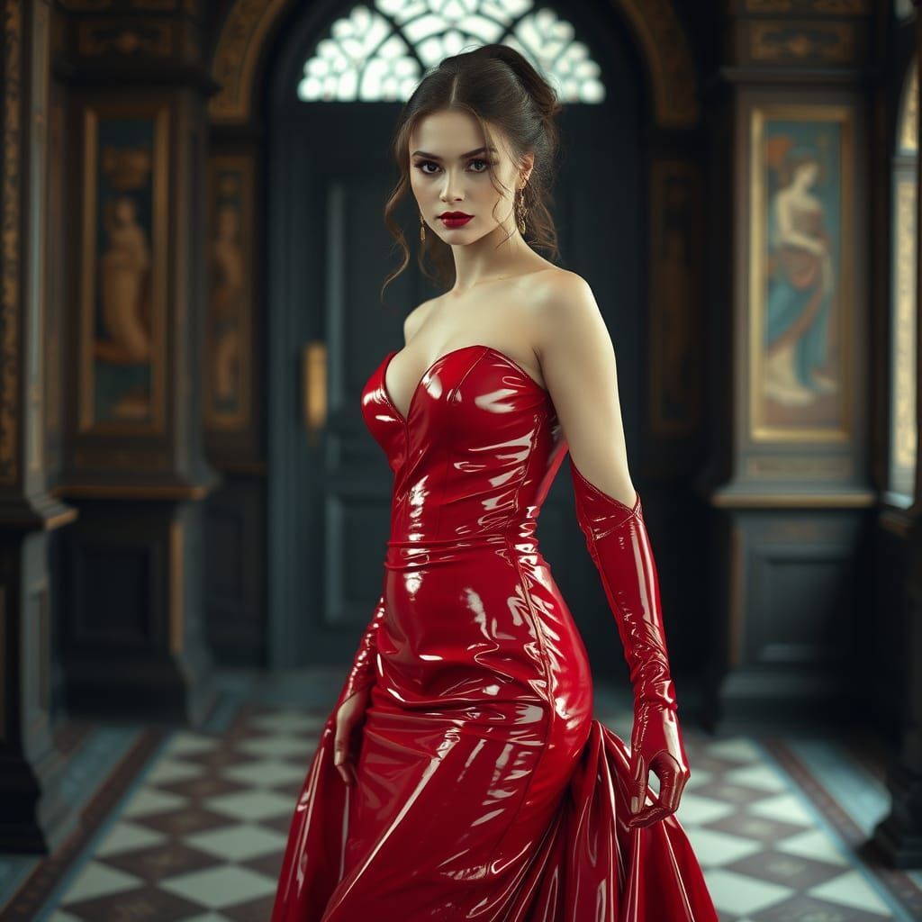 Victorian Woman in Red Leather Gown
