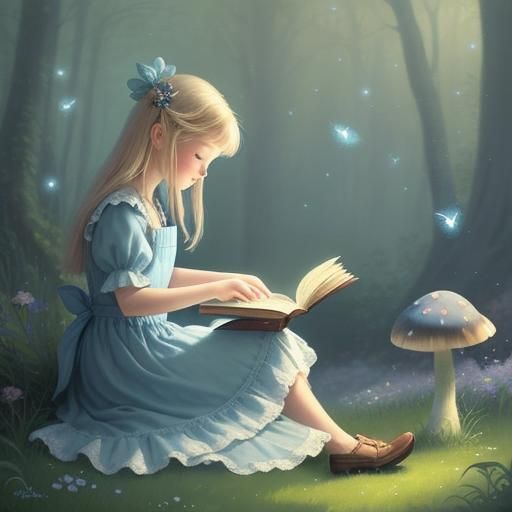 Enchanting Girl Reading Book in Ethereal Fantasy Style