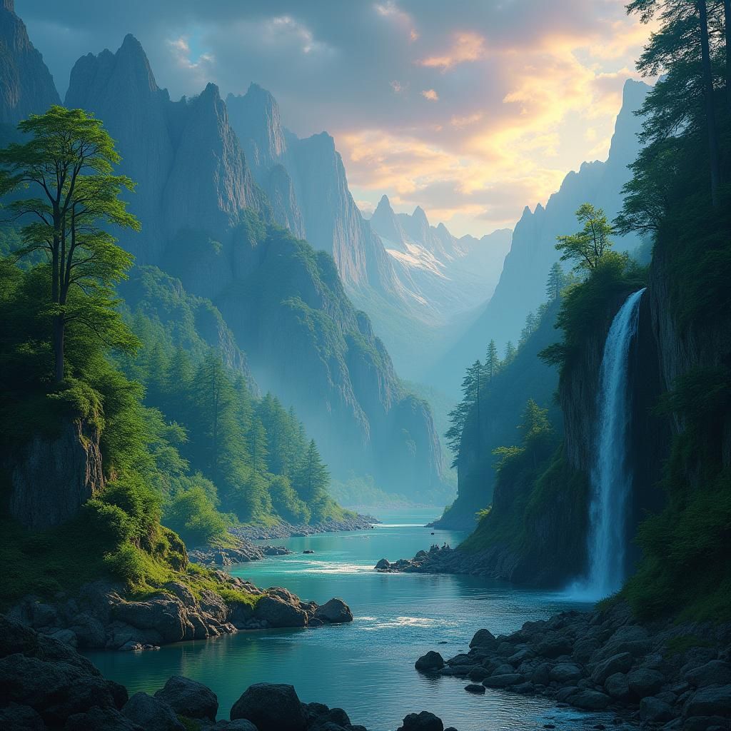 Vibrant Mystical Land with Gleaming Silver Spires